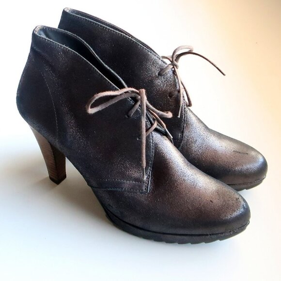 NEW Paul Green Shimmer Leather Lace Up High Heel Ankle Boots Booties Size 7.5 - Picture 2 of 16